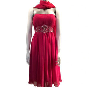 Pink Chiffon Strapless Graduation Dress Beaded Accent Scarf  Size 4